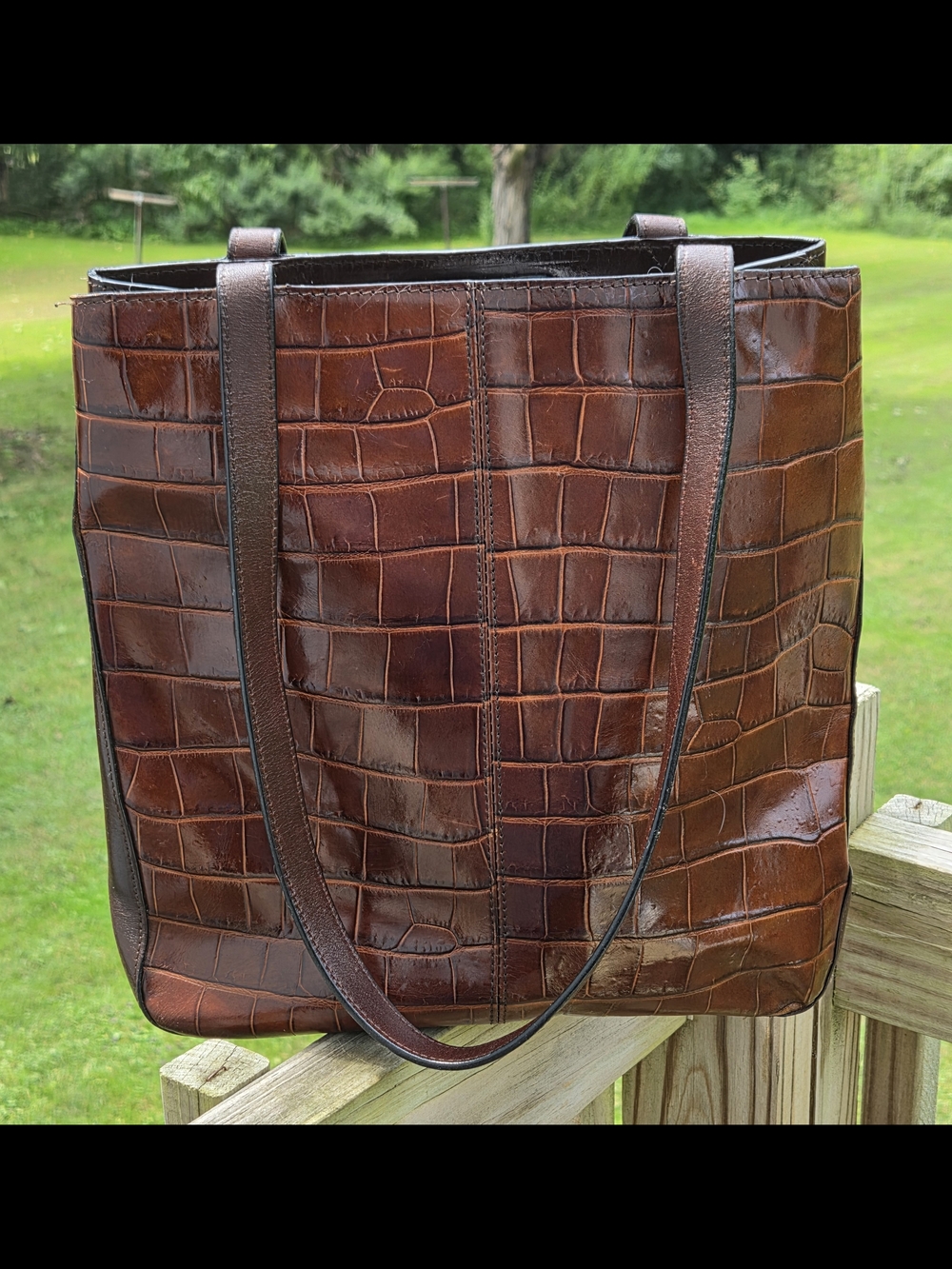 Italian Leather Brown Croc-Embossed Leather Tote Bag